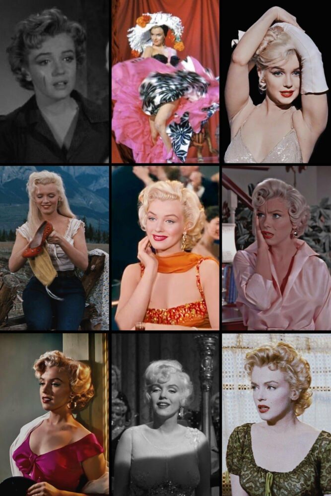 A collage of Marilyn Monroe's Movie scenes.